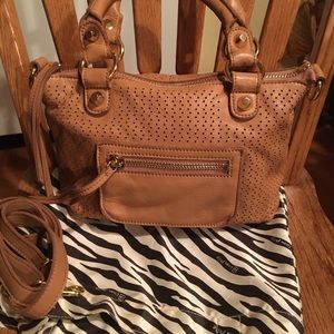 **SOLD**NWOT Linea Pelle Cognac Perfora Leather Crossbody Bag With Detach Strap